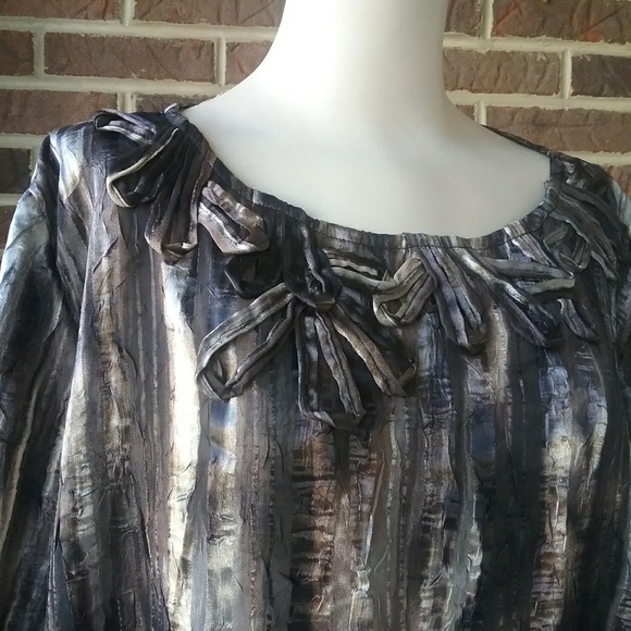 Chicos Metalic Shimmer Stripe Brown and Gold Top - Picture 4 of 6